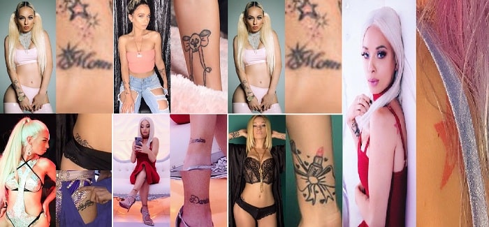 A picture of all the seven tattoos of Mariahlynn.